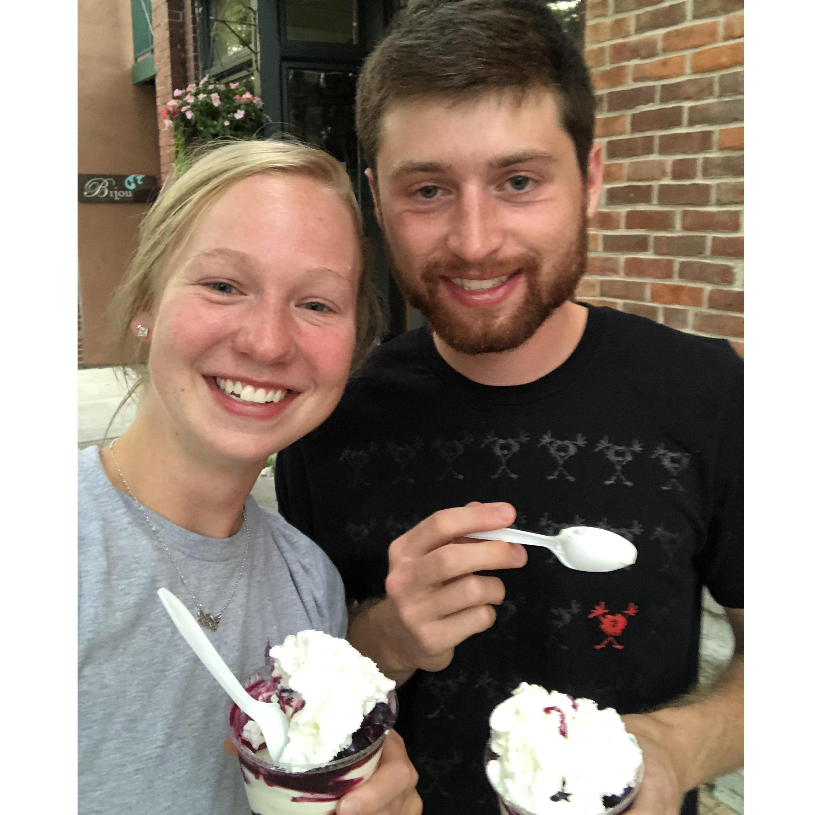 Blueberry sundaes from Doug's Fish Fry are the best! There's a funny story behind this picture - has a lot to do with an engagement ring...