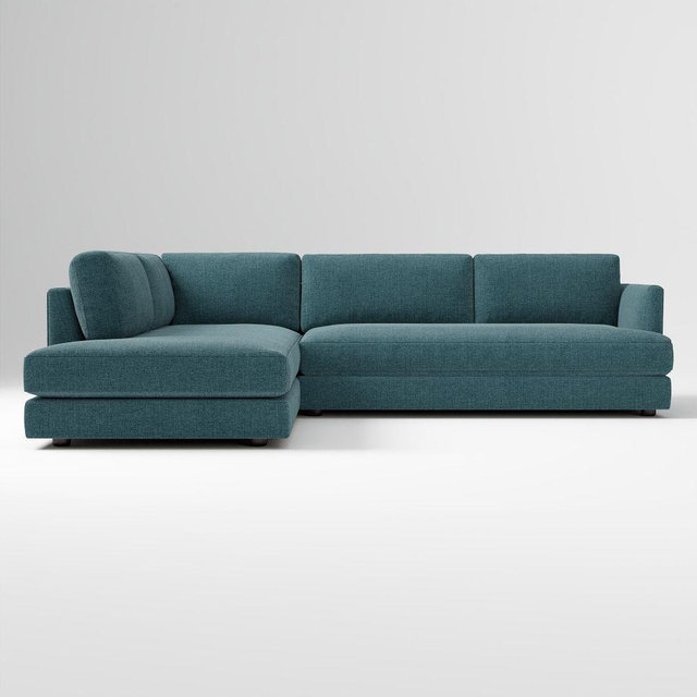 Haven 2-Seat Bench 2-Piece Left Bumper Chaise Sectional, Performance Distressed Velvet Lagoon