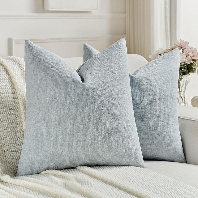 FUTEI Dusty Blue Chenille Decorative Throw Pillow Covers 20x20 Inch Set of 2,Soft Cozy Faux Linen Textured Cushion Case,Farmhouse Home Decor for Couch Living Room