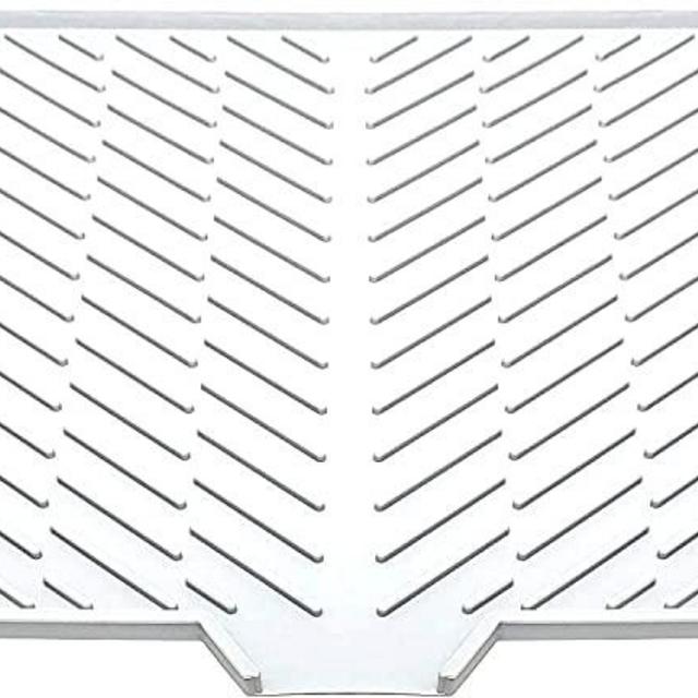 Luxet Silicone Dish Drying Mat with Built-in Drain Lip - Hygienic Drying Pad - Sturdy Compact Easy to Clean Tray Protects Surfaces Prevents Water Build Up - 23 X 17 (White)