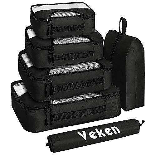 Veken 6 Set Packing Cubes, Travel Luggage Organizers with Laundry Bag & Shoe Bag
