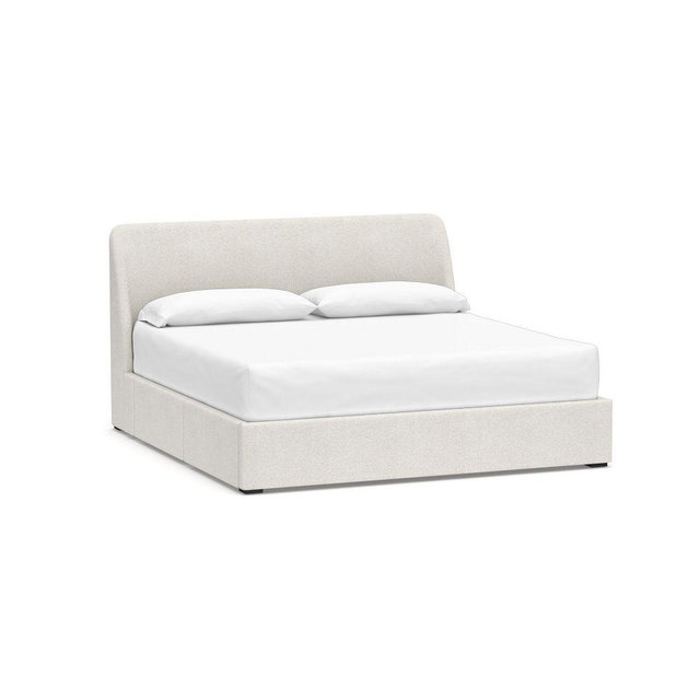Layton Upholstered Storage Bed, King, Performance Heathered Basketweave Alabaster White