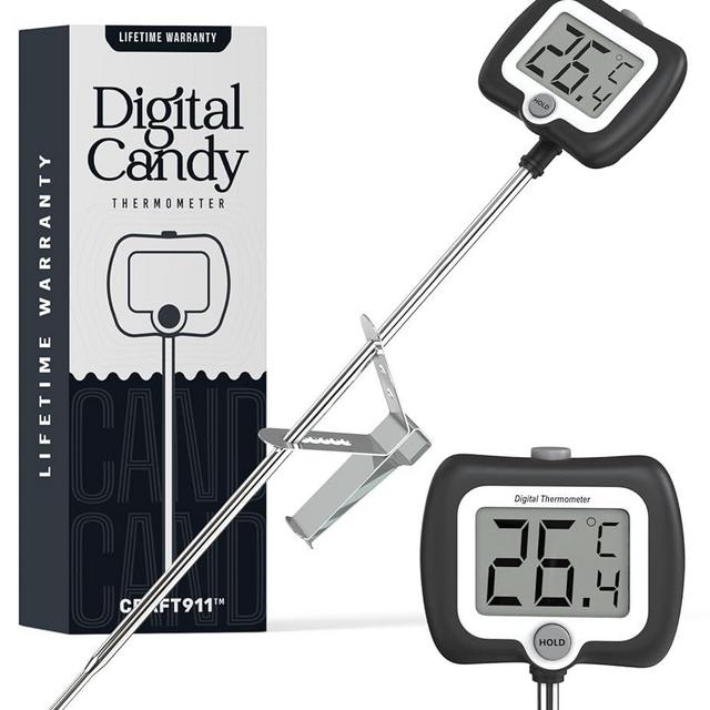 Digital Candy Thermometer with Pot Clip, Instant Read Kitchen Thermometer for Cooking, Baking, and Candy Making – 10" Stainless Steel Probe, LCD Display, Essential Baking Tool (Black)