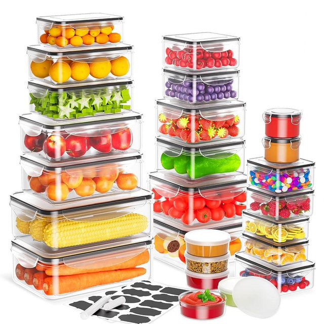 50 PCS Food Storage Containers with Lids Airtight (25 Lids & 25 Containers)- Reusable Plastic Leakproof Meal-Prep Container for Kitchen Storage Organization Microwave/Dishwasher Safe with Labels & Pen