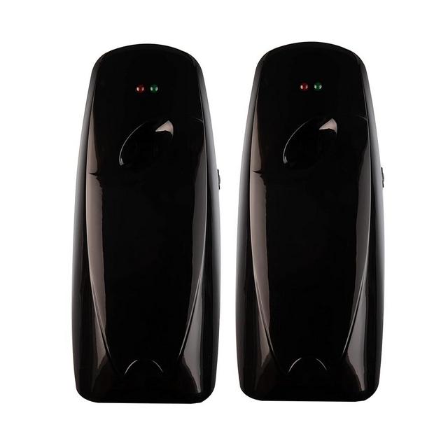 Automatic Air Freshener Spray Dispenser (2-Pack) Wall Mounted or Free Standing, Commercial and Home Use, Multiple Time Scent/Mist Release Settings for Room/Restroom Sprayer (Black)