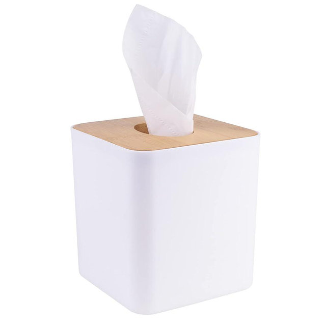 MOCHTERO Tissue Box Cover,Tissue Holders,Tissue Box Holder for Bathrooms,Bamboo Cover Plate,Home and Office,5 * 5 * 5.4in (White)