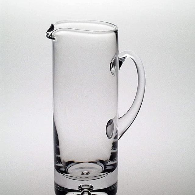 Barski- Handmade Straight Sided - Glass - Pitcher with handle - With Spout - Ice Lip - Bubble design on base - 40 oz. - 10" H - Made in Europe