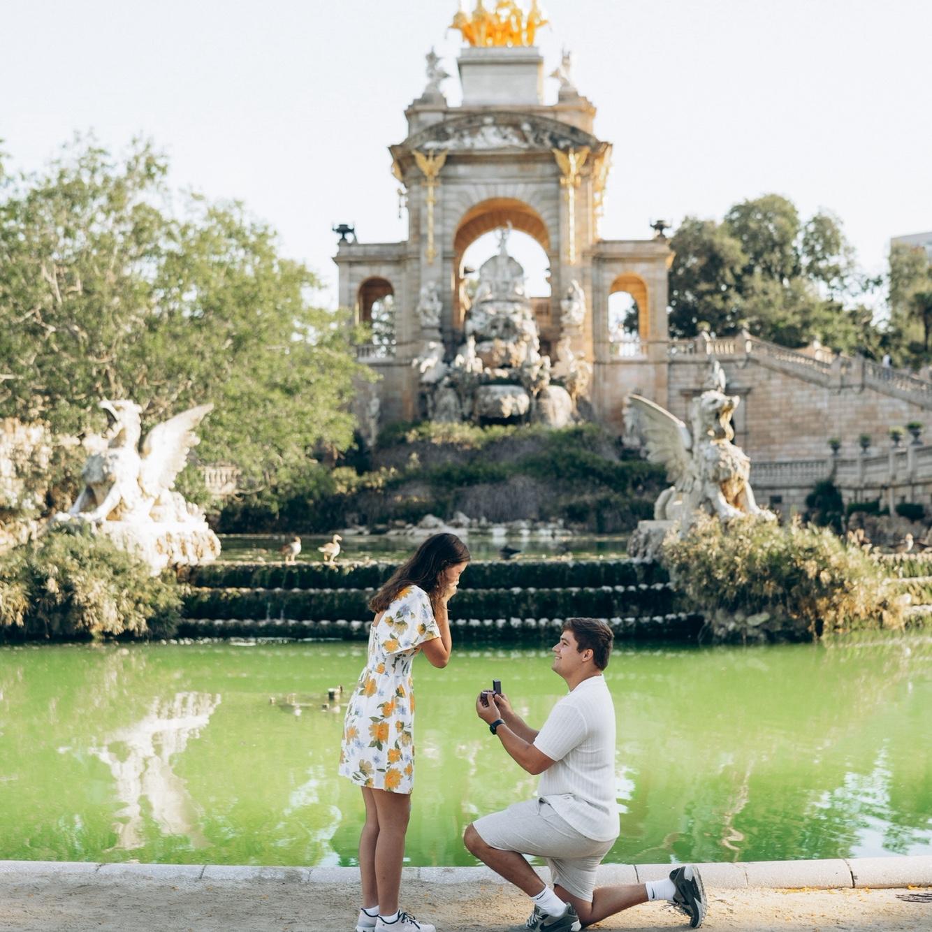 Our Engagement! At the Parque de la Cuitadella in Barcelona, Spain.