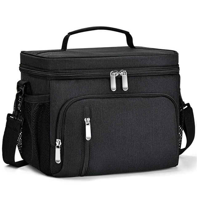 MIAOJIE Insulated Lunch Bag for Men & Women, 9L Leakproof Lunch Box Soft Cooler Tote with 5 Pockets, 600D Oxford, EVA Lining, Adjustable Strap for Work, Picnic, Beach&Travel-Black