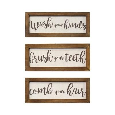(Set of 3) 12.25" x 4.75" Printed Linen Bathroom Rules Wall Art Brown - Stratton Home Décor