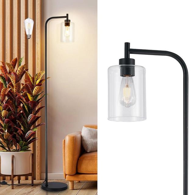 DLLT Floor Lamp Tall for Room: Black Standing Lamp with Clear Glass Lampshade for Living Room - Modern Bright Lamp for Bedroom - Industrial Corner Floor Lamps for Office 8W Led Bulb Included