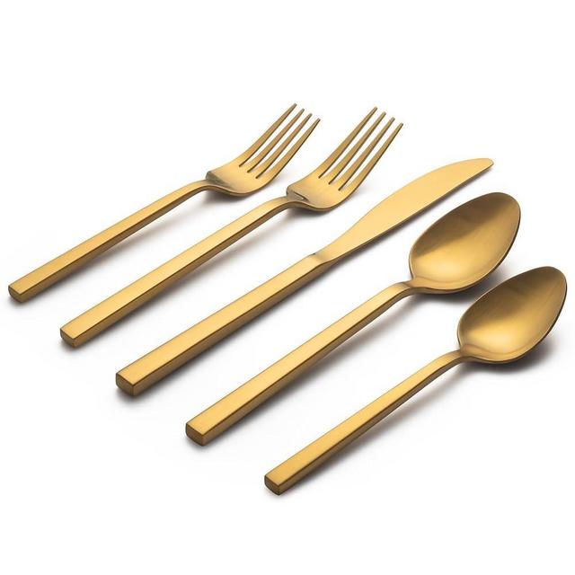 Alata Cube Gold 20-Piece Flatware Set, Forged Cutlery Set, Matte Gold Silverware Service for 4, Stainless Steel Tableware with Square Handle for Home/Restaurant, Dishwasher Safe