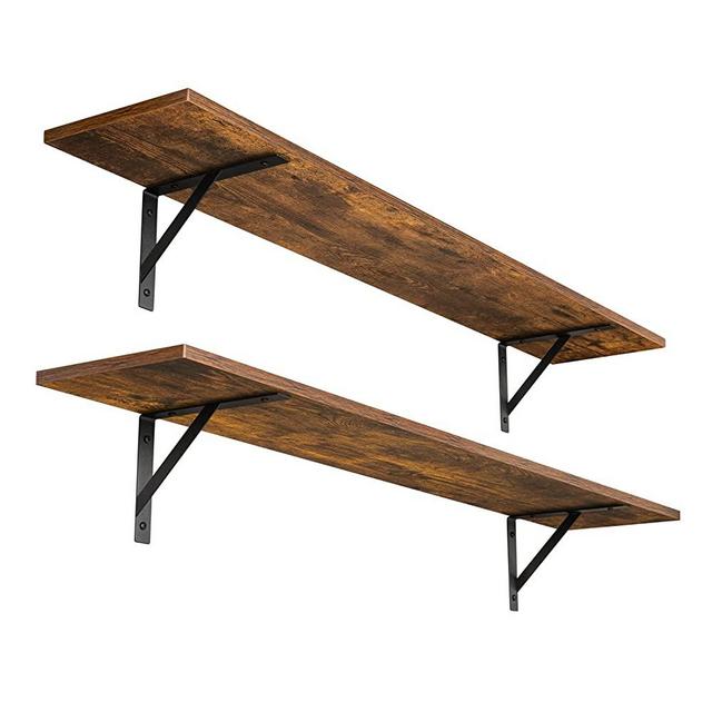 DINZI LVJ Long Wall Shelves, 47.3Inch Wall Mounted Shelves Set of 2, Extra Large Wall Storage Ledges with Sturdy Metal Brackets for Living Room, Bathroom, Bedroom, Kitchen, Rustic Brown