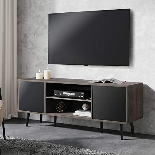WAMPAT Mid Century TV Stand for TVs up to 65" Wood Entertainment Center Modern TV Console with Storage for Living Room Black/Gray