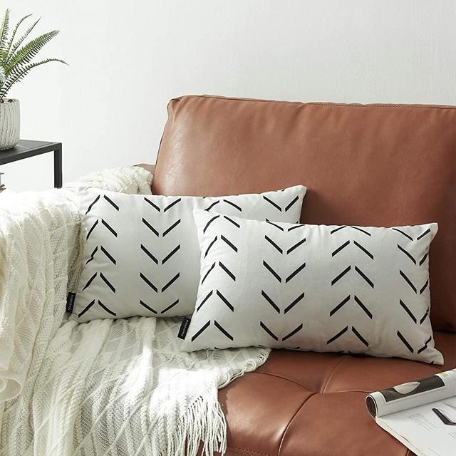 Nestinco Set of 2 White Lumbar Pillow Covers 12 x 20 inches Boho Aztec Polyester Blend Decorative Throw Pillow Covers for Sofa Couch Bed Decor
