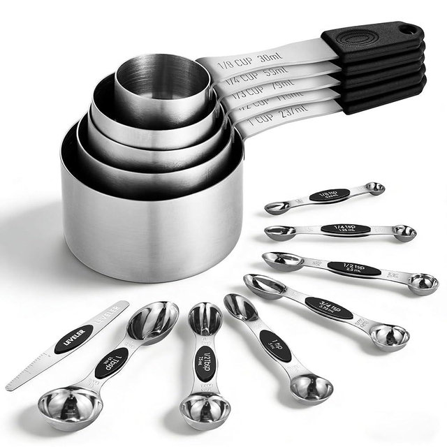 Measuring Cups and Spoons Set – 5 Nesting Magnetic Measuring Cups, 8 Double-Sided Magnetic Measuring Spoons with Leveler, 13-Piece Stainless Steel Kitchen Measuring Set for Baking & Cooking