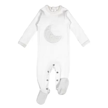 Velveteen Graphic Footie, White Moon