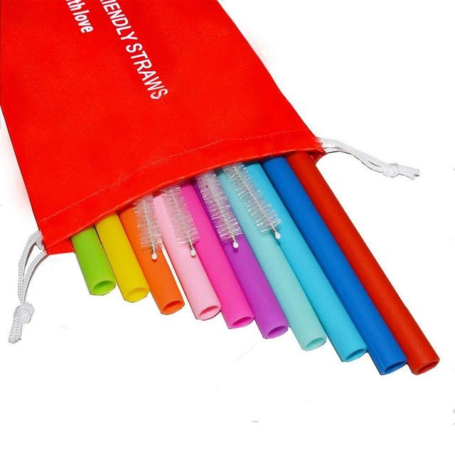Big Silicone Straws Reusable Silicone Drinking Straws10Pcs Straight Smoothies Straws For 30&20 oz Tumblers-Reusable Straws Extra Long for Yeti/Rtic/Ozark +4 Brushes+ 1 Red Storage Pouch
