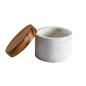 Anolon® Pantryware White Marble Salt Cellar with Teak Wood Lid