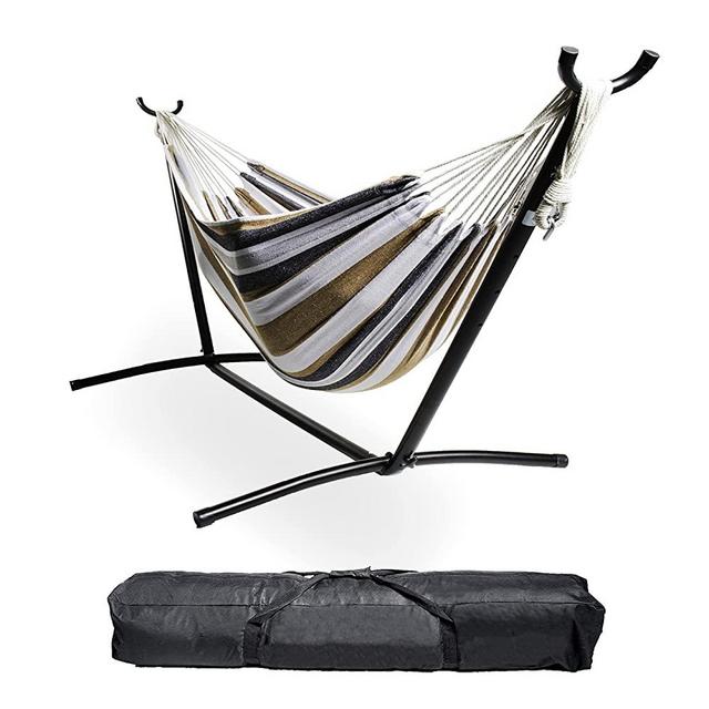 Backyard Expressions - 914921 - Portable Double 2 Person Outdoor Hammock with Stand - Brown and Gray - 9 x 3 Foot Hammock