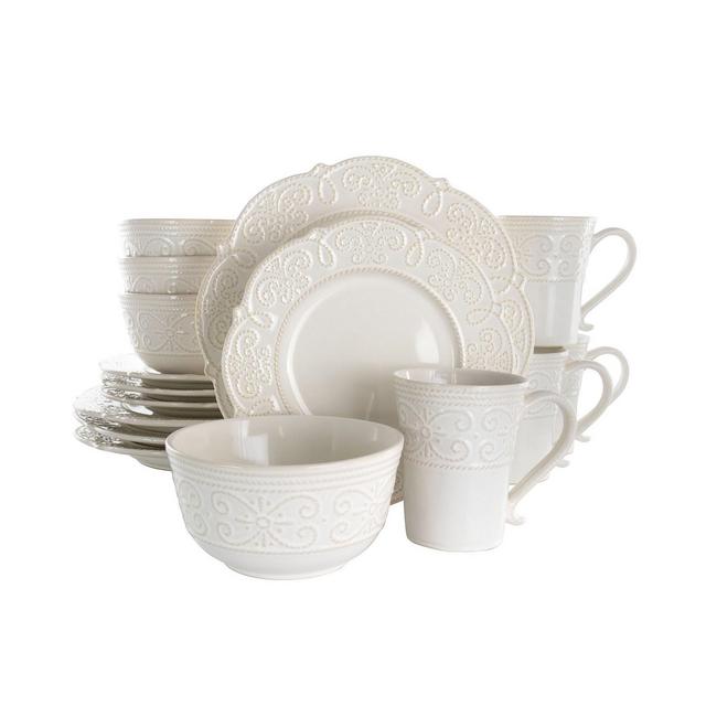 Elama Luna Embossed Scalloped Dinnerware Set of 16 Pieces