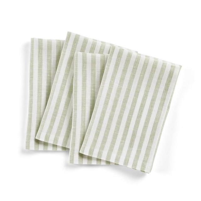 Solino Home Stripe Linen Napkins Set of 4 – 100% Pure Linen Sage and White Cloth Napkins 20 x 20 Inch – Farmhouse Washable Fabric Dinner Napkins for Fall, Thanksgiving, Christmas Decor – Amalfi Stripe
