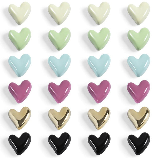 24Pcs Fridge Magnets,Cute Love Heart Decorative Magnets, Colorful Refrigerator Magnets for Whiteboard Cabinet Locker,Strong Holding Power
