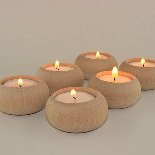 Wood Candle Holders for votives and Tea Lights Candles Set of 6. Dining and Wedding Table centerpieces for Receptions or Home Decor, İdeal for Handmade Shower Favors & Housewarming Gift