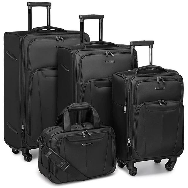 LEAVES KING Luggage 4 Piece Sets, Softside Upright Luggage Set Expandable Lightweight Suitcase Sets Traverl Luggage with Wheels TSA Lock Black (14in/20in/24in/28in)