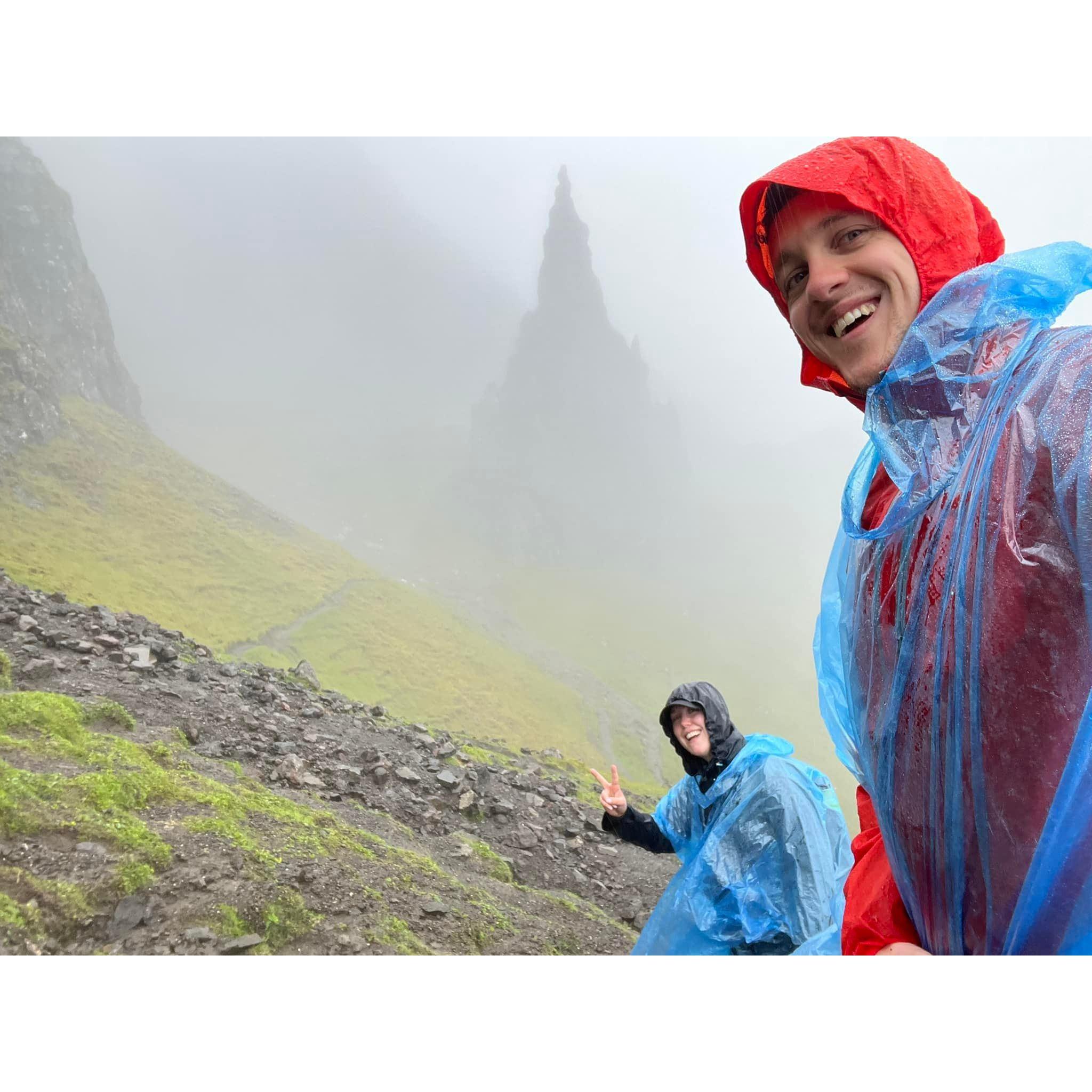 Getting soaked hiking Old Man of Storr, Isle of Skye, Scotland