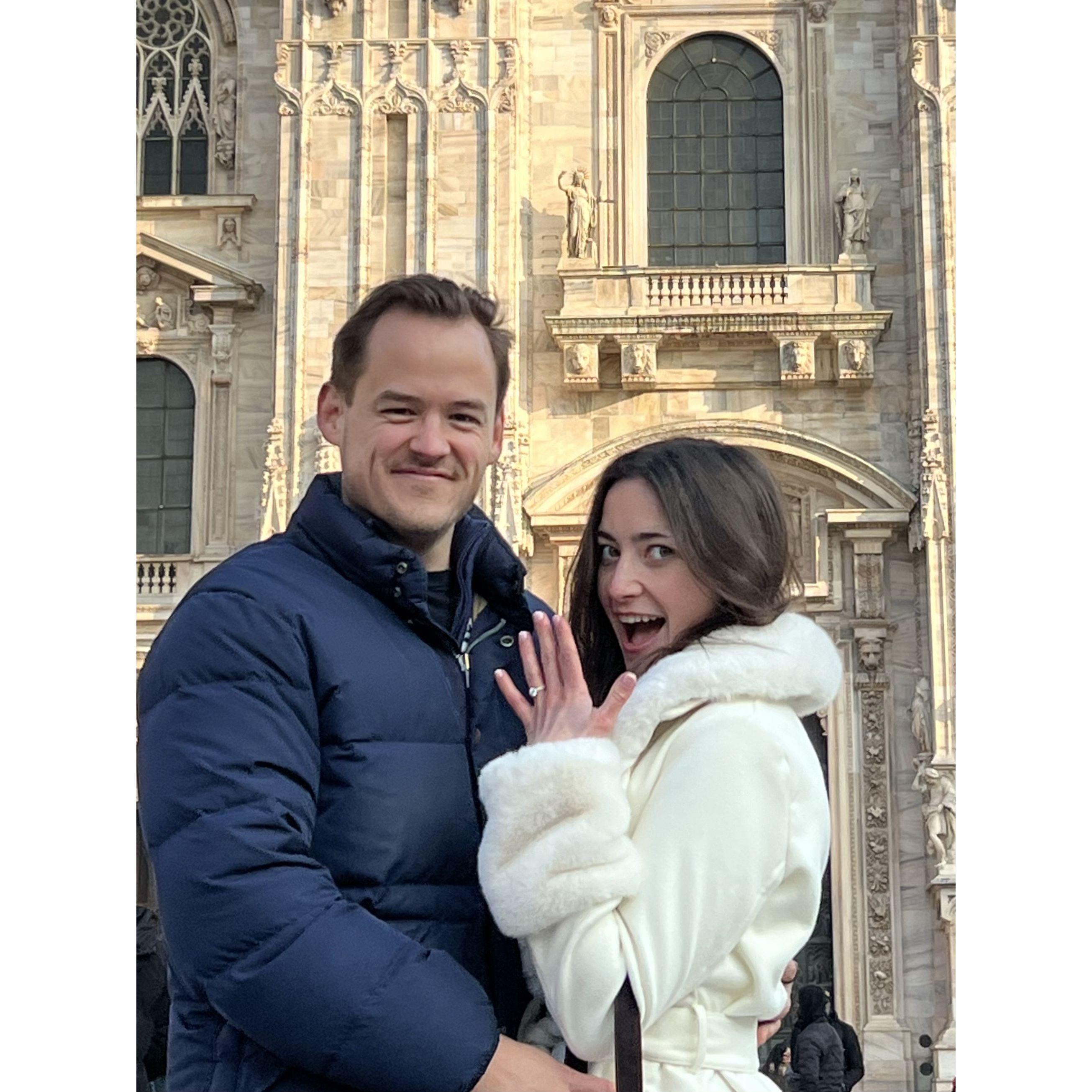 Engaged! By the Duomo.