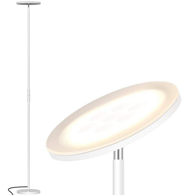 Addlon LED Torchiere Floor Lamp - Tall Standing Modern Lamp Pole Light for Living & Office – Stepless Dimmable Uplight with Wall Switch - White