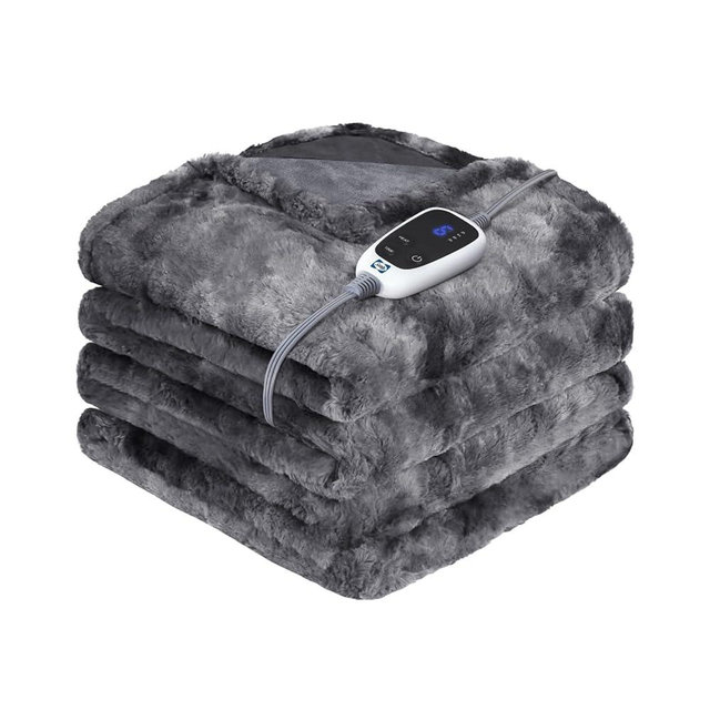SEALY Electric Blanket Heated Throw, Faux Fur Heating Blanket with 6 Heat Settings & 2-10 Hours Auto Shut Off, Fast Heating & ETL Certification, 50x60 Inch, Grey