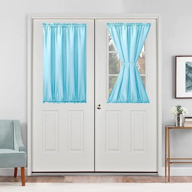 Hiasan French Door Curtains Privacy, Rod Pocket Semi Sheer Front Curtain for Door Window, 1 Panel (Sky Blue, W 24 inch x L 40 inch)