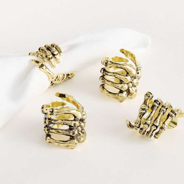 Skeleton Hand Napkin Rings, Set of 4 - Brass
