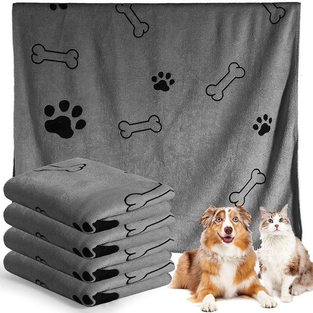 Chumia 4 Pcs Dog Towels for Drying Dogs Puppy Towel Bulk Microfiber Absorbent Towel Pet Bathing Supplies Quick Drying Paw Towel for Medium Dogs Cats Pets Shower (Gray,55 x 28 Inch)
