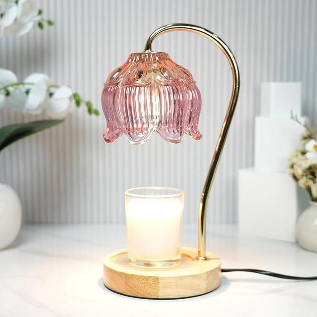 SupBri Dimmable Flower Candle Warmer Lamp, Pink Candle Warmer with Timer & 4Bulbs, Womens Gifts for Mothers Day Birthday, Unique Home Decor for Bedroom Living Room Decor Aesthetic