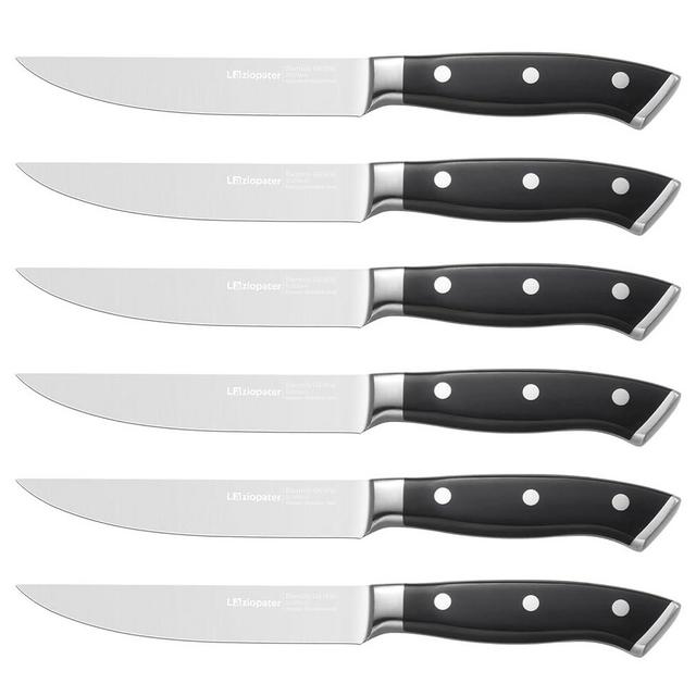 LAZIOPATER Steak Knives Set of 6, Non-Serrated Blades,5 inch Steak Knife, High Carbon Germany Stainless Steel, Premium 5" Kitchen Knives, Dishwasher Safe, with Gift Box, Black