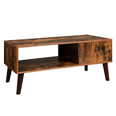 VASAGLE Retro Coffee Table, Cocktail Table, Mid-Century Modern Accent Table with Storage Shelf for Living Room, Reception, Easy Assembly, Brown ULCT09BX