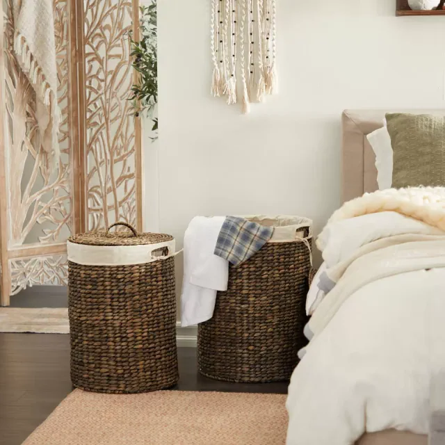 Set of 2 Traditional Sea Grass Storage Baskets Brown - Olivia & May: Round Woven Decorative, Large Universal Placement