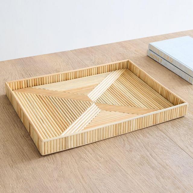 Pieced Pencil Reed Trays And Boxes, Tray, Natural, Reed, 22X16