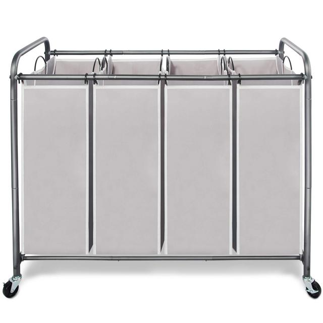 STORAGE MANIAC 4 Section Laundry Sorter, 4 Bag Laundry Hamper Cart with Heavy Duty Rolling Lockable Wheels and Removable Bags, Gray