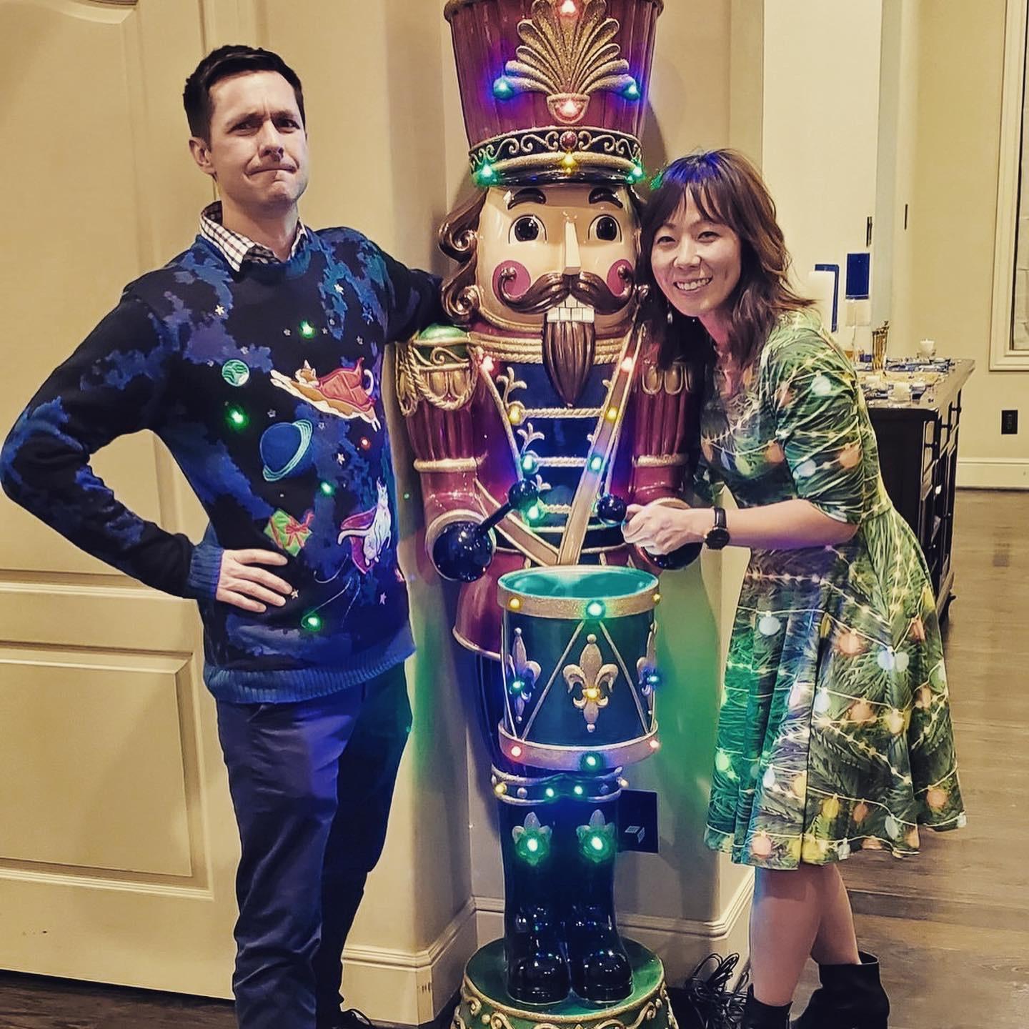 Robert wondering how many times Julie will force him to wear this cat Christmas sweater.

Answer: A lot.