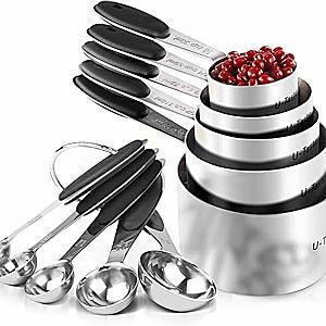 Measuring Cups : U-Taste 18/8 Stainless Steel Measuring Cups and Spoons Set of 10 Piece, Upgraded Thickness Handle(Black)