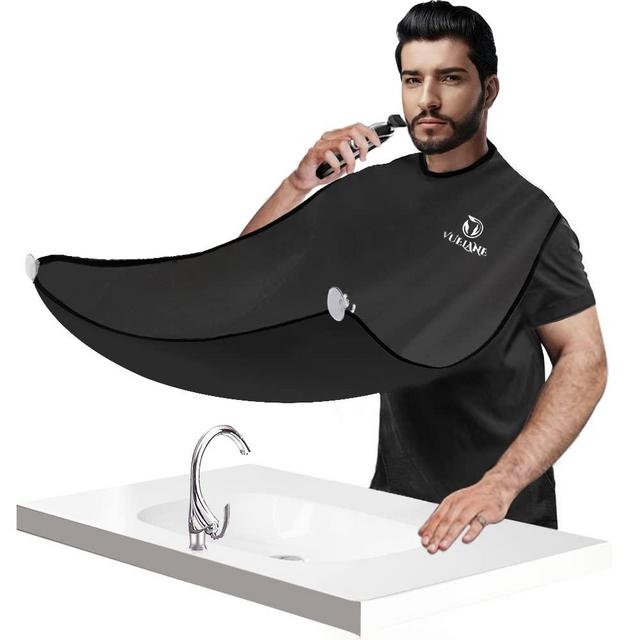 Beard Trimming Catcher Bib - Beard Bib Hair Catcher Apron, Men's Beard Shaving Trimming Cape, Anti Stick Beards, with Strong Suction Cups, Gifts for Husband Father, Black