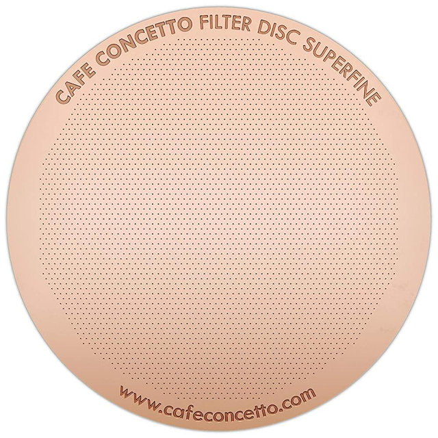 CAFE CONCETTO Filter for use with AeroPress Coffee Makers - Disc Superfine - Reusable - Premium Coated Stainless Steel (Rose Gold, Metal) - Brew Tips Included