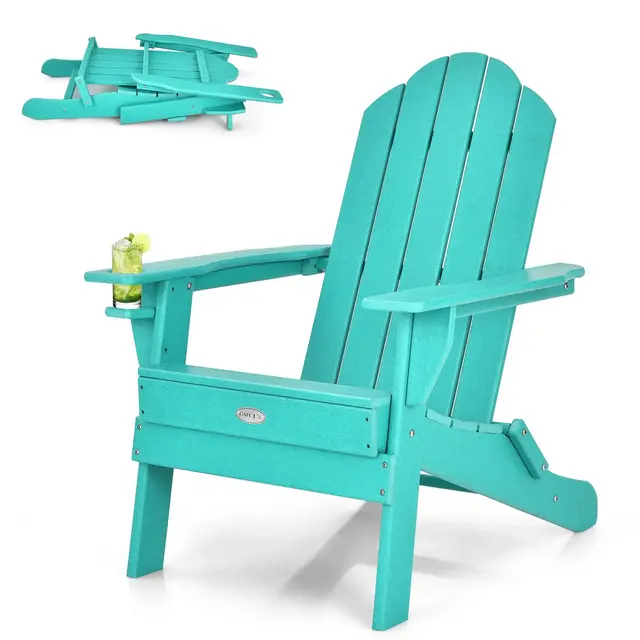 Tangkula Folding Adirondack Chair Outdoor Adirondack Chair Weather Resistant Lounger for Backyard Porch Poolside Turquoise