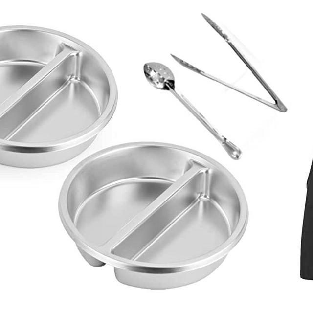2 Pack ChefQ 2.5 Inch Deep Round Divided Food Pan for 6 Qt Chafing Dish Anti-Jam Stainless Steel Steam Table/Hotel Pan, Round Sectional