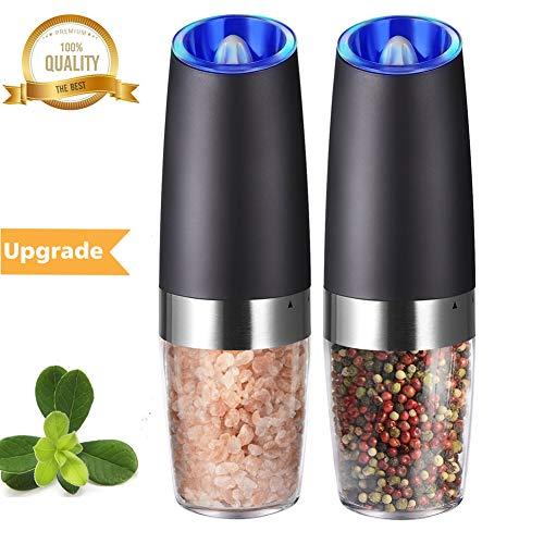 Gravity Electric Salt and Pepper Grinder Set,Rongyuxuan Automatic Pepper or Salt Mill Grinder Battery-Operated with Adjustable Ceramic Coarseness,LED Light,One Hand Operated