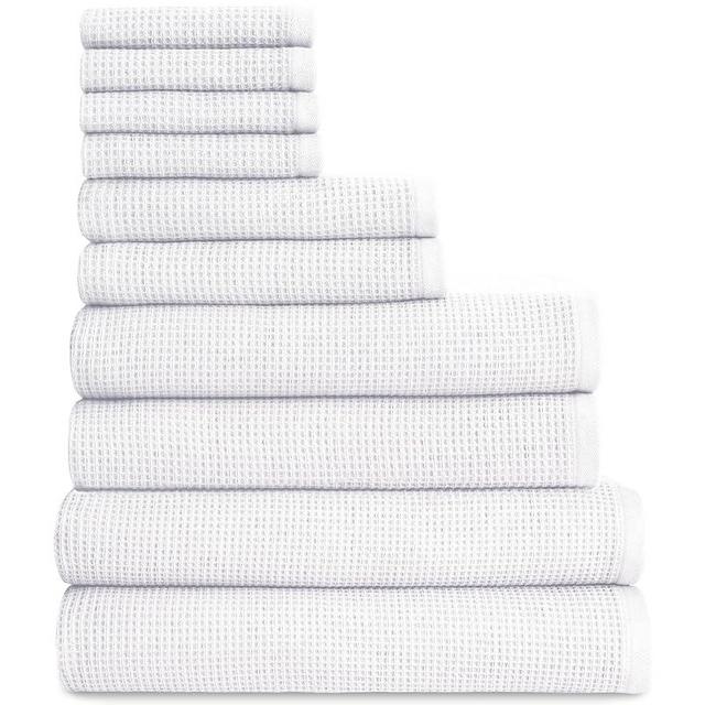 Cozy Earth Complete Waffle Bath Bundle - 60% Cotton 40% Viscose from Bamboo - Quick Dry & Ultra-Soft Waffle Weave Bath Towels - 4 Washcloths, 2 Hand Towels, 2 Bath Towels, 2 Bath Sheets, White